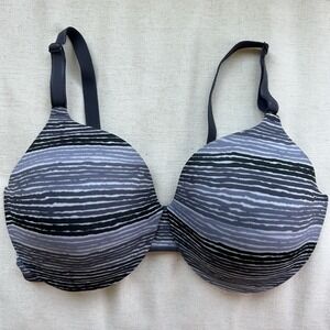 Warner's Women's‎ Bra 40D T-shirt Smoothing Full Coverage Gray White Blue Stripe